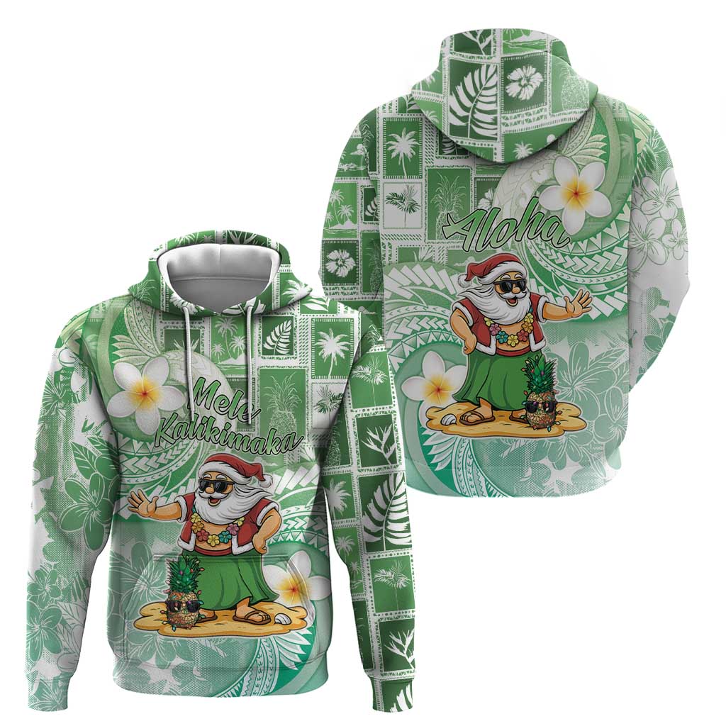 Hawaii Mele Kalikimaka Zip Hoodie Hula Santa Retro Style Green - Polynesian Pride