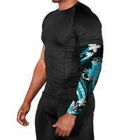 Aqua Polynesian Pattern With Tropical Flowers Arm Sleeves - Polynesian Pride