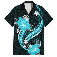 Aqua Polynesian Pattern With Tropical Flowers Family Matching Long Sleeve Bodycon Dress and Hawaiian Shirt LT05 Dad's Shirt - Short Sleeve Aqua - Polynesian Pride