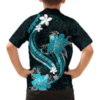 Aqua Polynesian Pattern With Tropical Flowers Family Matching Puletasi Dress and Hawaiian Shirt LT05 - Polynesian Pride