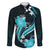 Aqua Polynesian Pattern With Tropical Flowers Family Matching Short Sleeve Bodycon Dress and Hawaiian Shirt LT05 Dad's Shirt - Long Sleeve Aqua - Polynesian Pride