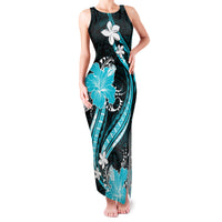 Aqua Polynesian Pattern With Tropical Flowers Family Matching Tank Maxi Dress and Hawaiian Shirt LT05 Mom's Dress Aqua - Polynesian Pride
