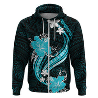 Aqua Polynesian Pattern With Tropical Flowers Hoodie LT05 Zip Hoodie Aqua - Polynesian Pride
