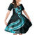 Aqua Polynesian Pattern With Tropical Flowers Kid Short Sleeve Dress LT05 KID Aqua - Polynesian Pride