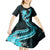 Aqua Polynesian Pattern With Tropical Flowers Kid Short Sleeve Dress LT05 - Polynesian Pride