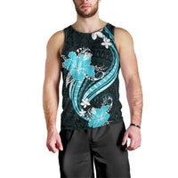 Aqua Polynesian Pattern With Tropical Flowers Men Tank Top LT05 - Polynesian Pride
