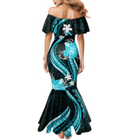 Aqua Polynesian Pattern With Tropical Flowers Mermaid Dress LT05 - Polynesian Pride