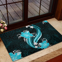 Aqua Polynesian Pattern With Tropical Flowers Rubber Doormat LT05 - Polynesian Pride