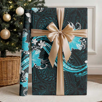 Aqua Polynesian Pattern With Tropical Flowers Wrapping Paper - Polynesian Pride