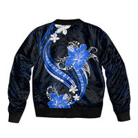 Blue Polynesian Pattern With Tropical Flowers Bomber Jacket LT05 - Polynesian Pride