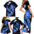 Blue Polynesian Pattern With Tropical Flowers Family Matching Short Sleeve Bodycon Dress and Hawaiian Shirt LT05 - Polynesian Pride