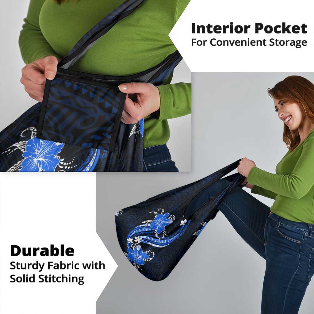 Blue Polynesian Pattern With Tropical Flowers Grocery Bag