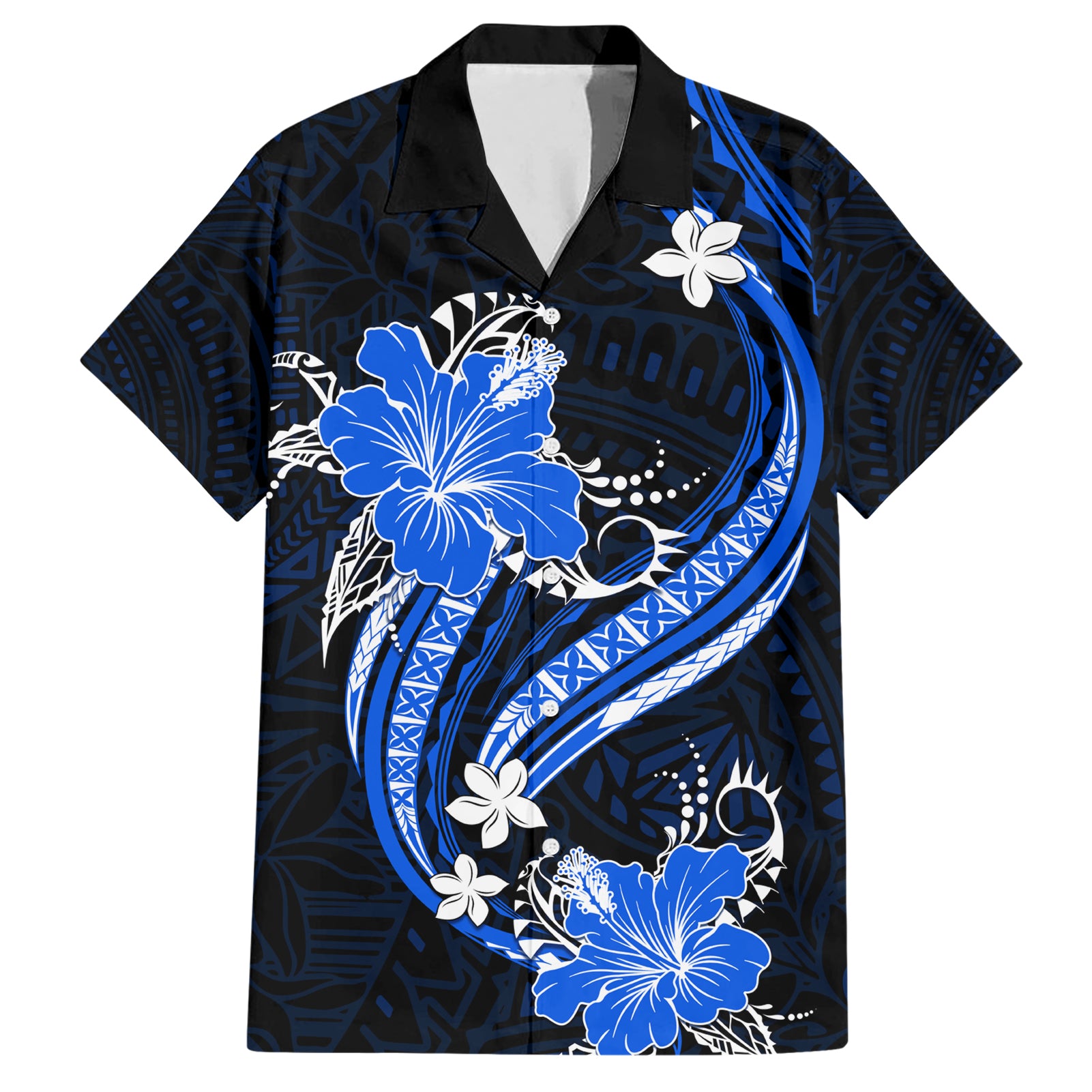 Blue Polynesian Pattern With Tropical Flowers Hawaiian Shirt LT05 Blue - Polynesian Pride