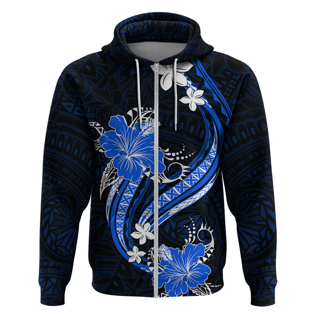 Blue Polynesian Pattern With Tropical Flowers Hoodie LT05 Zip Hoodie Blue - Polynesian Pride