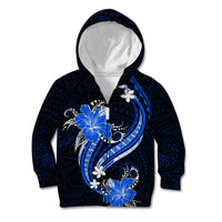 Blue Polynesian Pattern With Tropical Flowers Kid Hoodie LT05 - Polynesian Pride