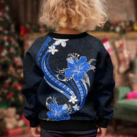 Blue Polynesian Pattern With Tropical Flowers Kid Ugly Christmas Sweater