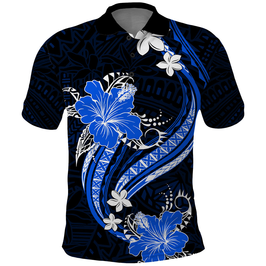 Blue Polynesian Pattern With Tropical Flowers Polo Shirt LT05 Blue - Polynesian Pride