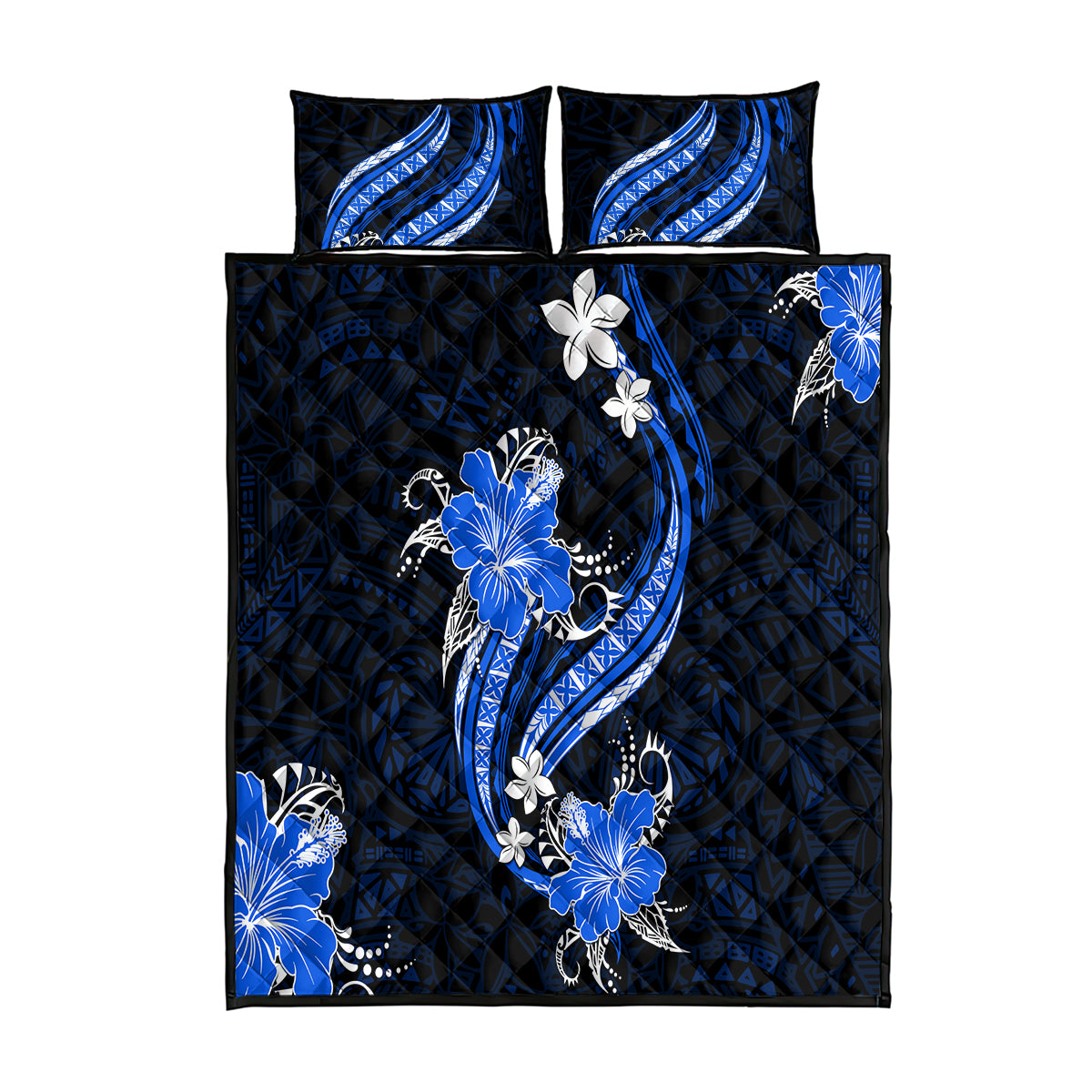 Blue Polynesian Pattern With Tropical Flowers Quilt Bed Set LT05 Blue - Polynesian Pride