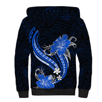 Blue Polynesian Pattern With Tropical Flowers Sherpa Hoodie LT05 - Polynesian Pride