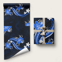 Blue Polynesian Pattern With Tropical Flowers Wrapping Paper - Polynesian Pride