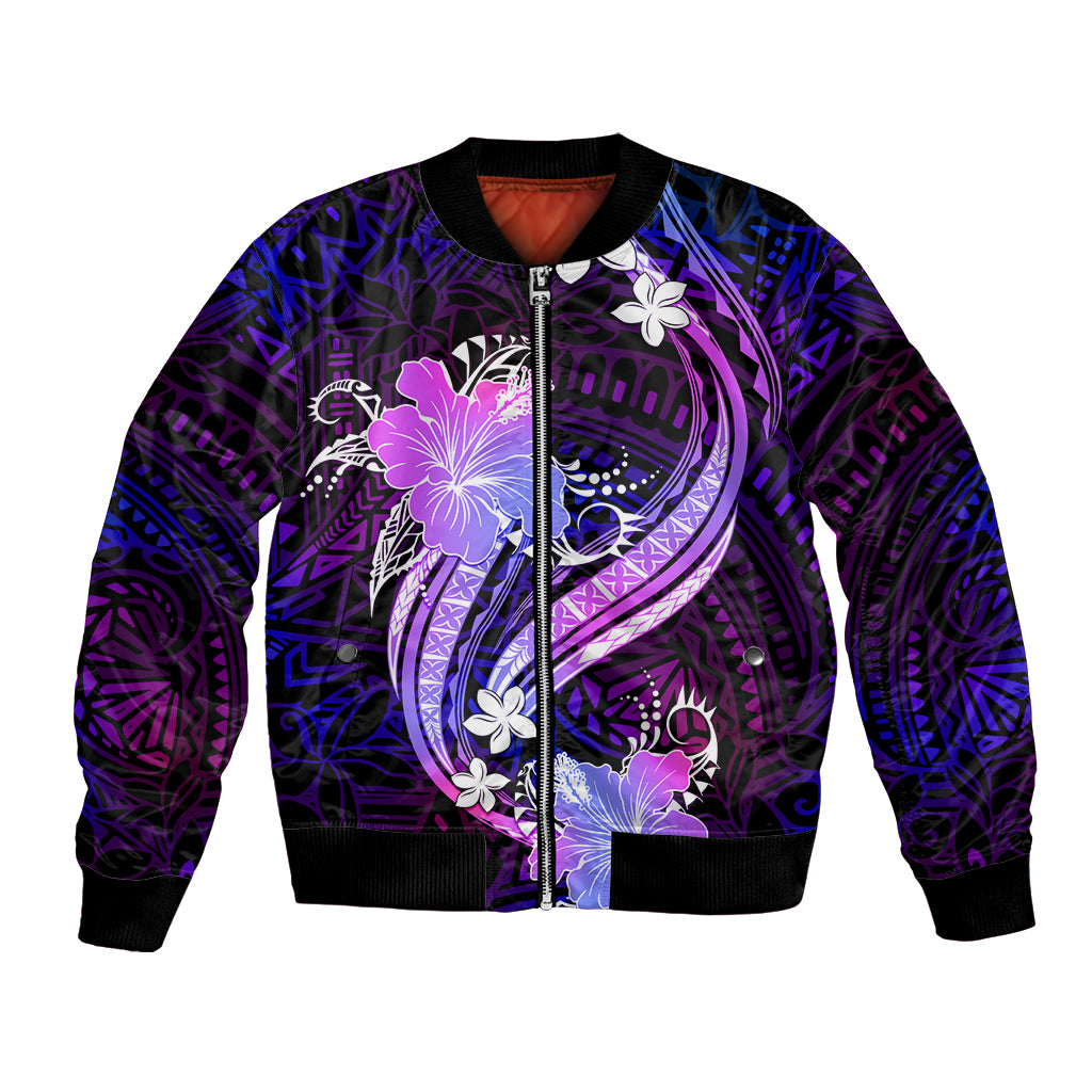 Galaxy Polynesian Pattern With Tropical Flowers Bomber Jacket LT05 Unisex Galaxy - Polynesian Pride