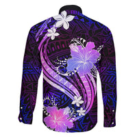 Galaxy Polynesian Pattern With Tropical Flowers Family Matching Long Sleeve Bodycon Dress and Hawaiian Shirt LT05 - Polynesian Pride