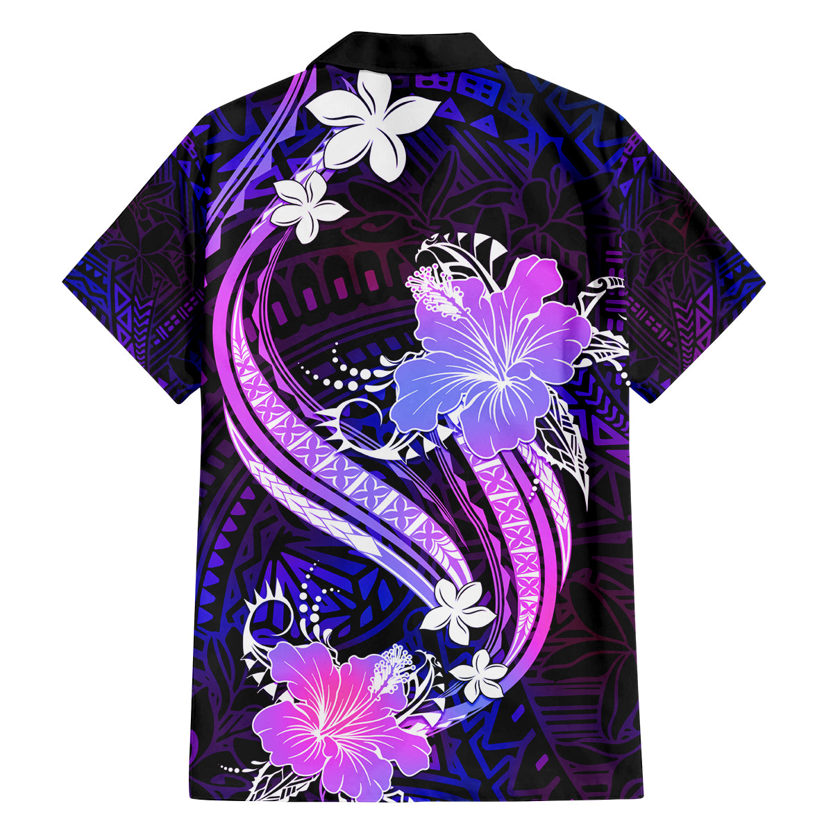 Galaxy Polynesian Pattern With Tropical Flowers Family Matching Off Shoulder Long Sleeve Dress and Hawaiian Shirt LT05 - Polynesian Pride