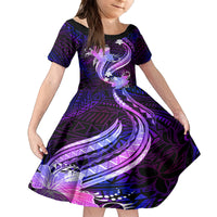 Galaxy Polynesian Pattern With Tropical Flowers Family Matching Off Shoulder Maxi Dress and Hawaiian Shirt LT05 Daughter's Dress Galaxy - Polynesian Pride
