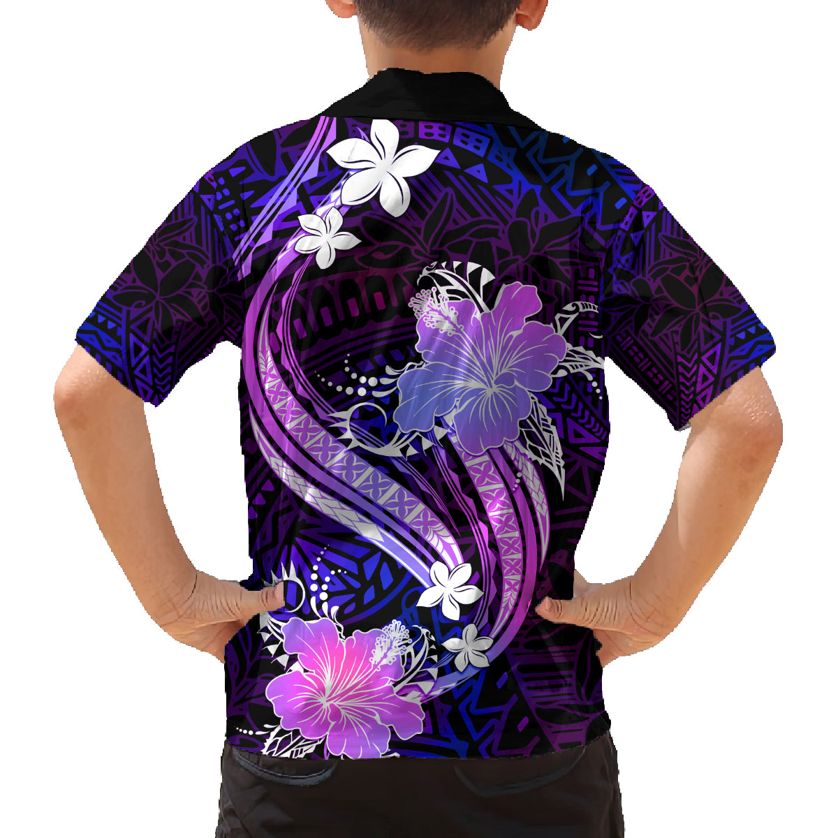Galaxy Polynesian Pattern With Tropical Flowers Family Matching Puletasi Dress and Hawaiian Shirt LT05 - Polynesian Pride
