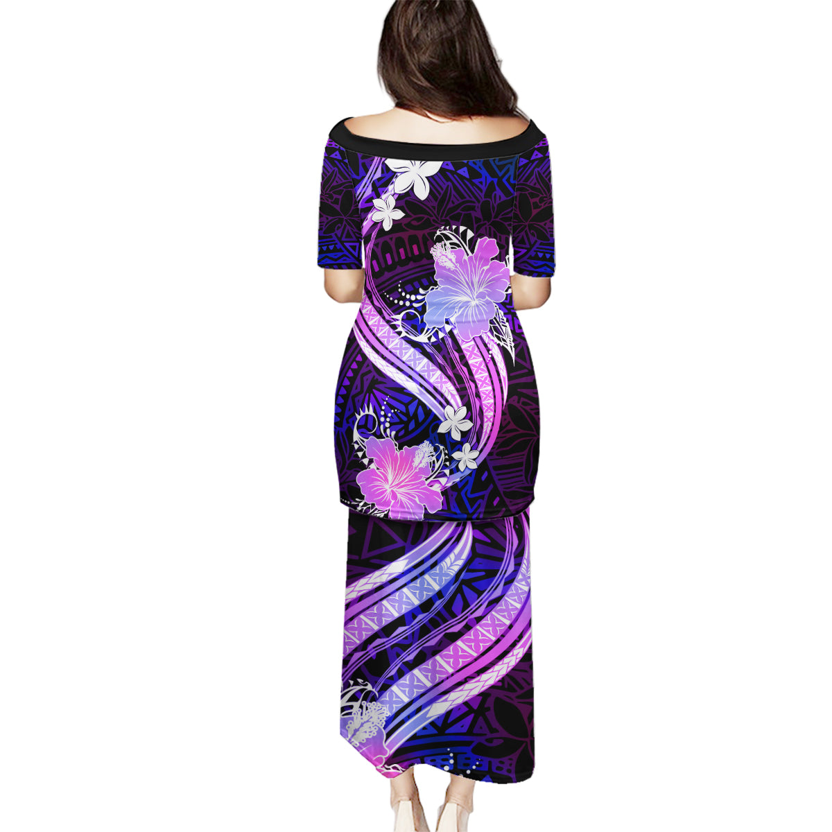 Galaxy Polynesian Pattern With Tropical Flowers Family Matching Puletasi Dress and Hawaiian Shirt LT05 - Polynesian Pride