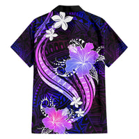 Galaxy Polynesian Pattern With Tropical Flowers Family Matching Short Sleeve Bodycon Dress and Hawaiian Shirt LT05 - Polynesian Pride