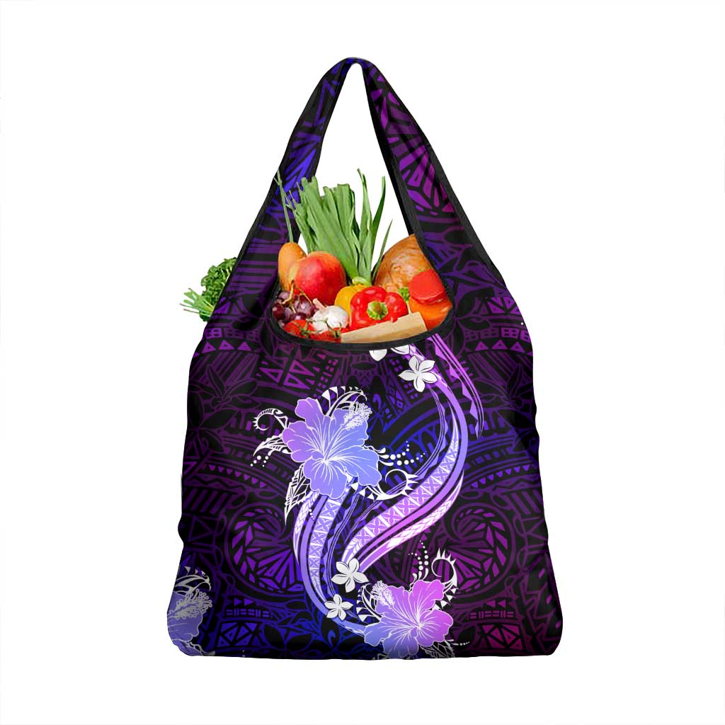 Galaxy Polynesian Pattern With Tropical Flowers Grocery Bag