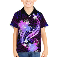 Galaxy Polynesian Pattern With Tropical Flowers Kid Hawaiian Shirt LT05 Kid Galaxy - Polynesian Pride