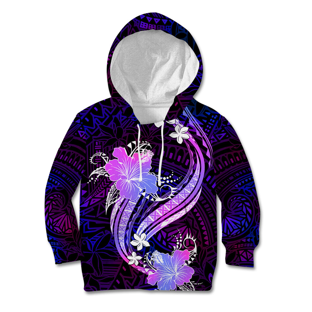 Galaxy Polynesian Pattern With Tropical Flowers Kid Hoodie LT05 Galaxy - Polynesian Pride