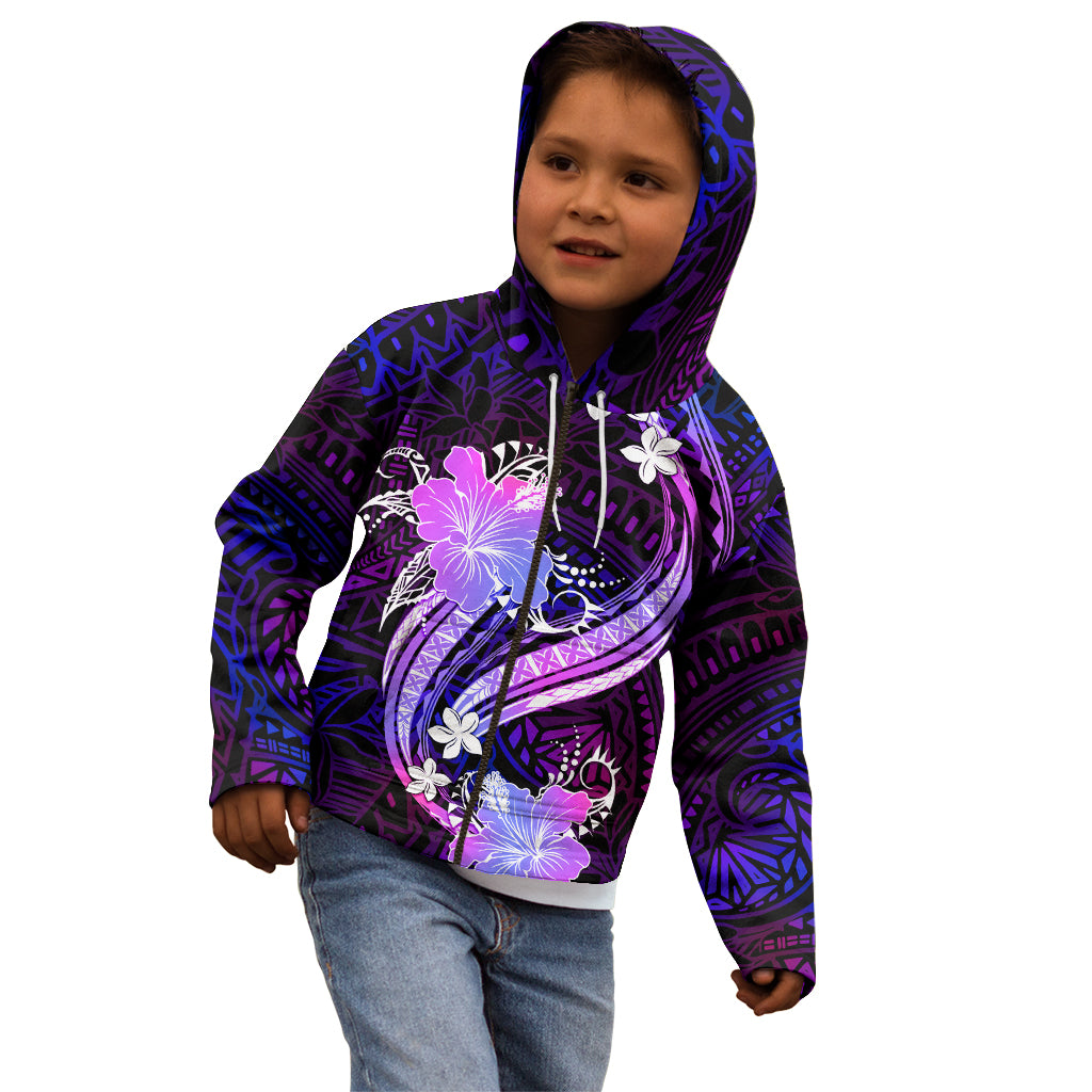 Galaxy Polynesian Pattern With Tropical Flowers Kid Hoodie LT05 - Polynesian Pride
