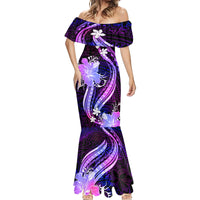 Galaxy Polynesian Pattern With Tropical Flowers Mermaid Dress LT05 - Polynesian Pride