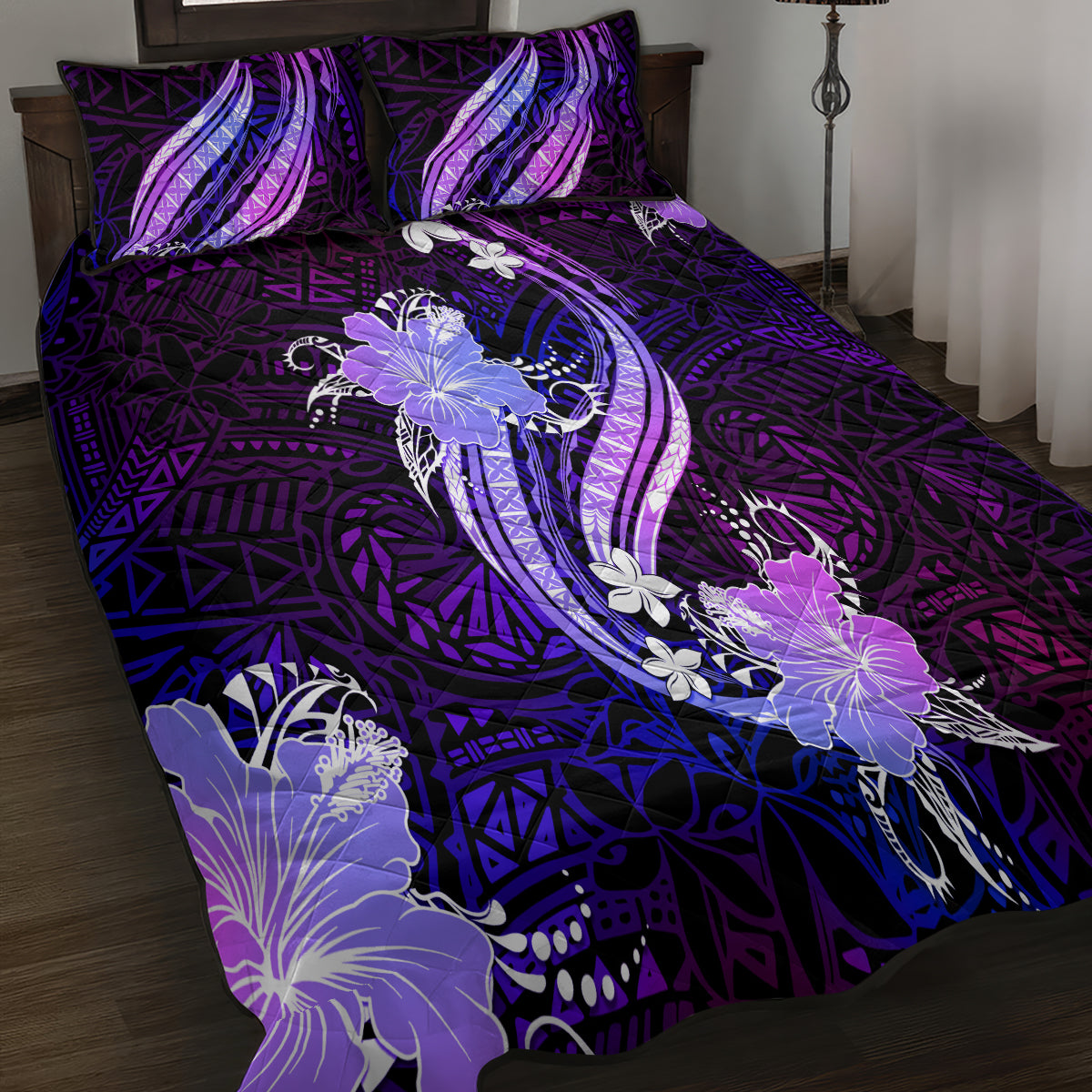 Galaxy Polynesian Pattern With Tropical Flowers Quilt Bed Set LT05 - Polynesian Pride