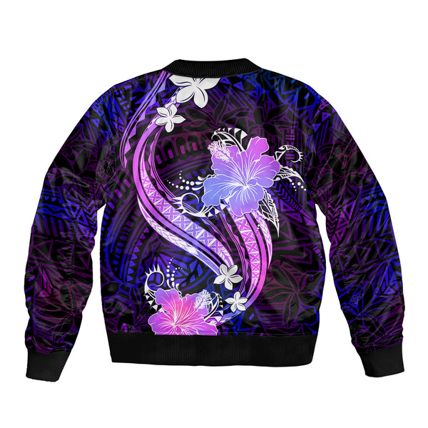 Galaxy Polynesian Pattern With Tropical Flowers Sleeve Zip Bomber ...
