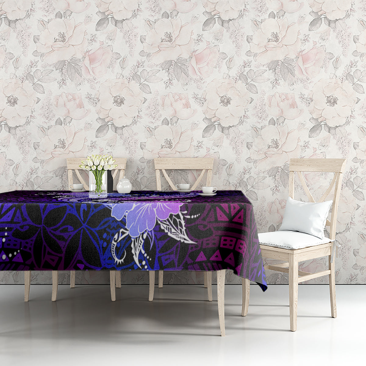 Galaxy Polynesian Pattern With Tropical Flowers Tablecloth LT05 - Polynesian Pride