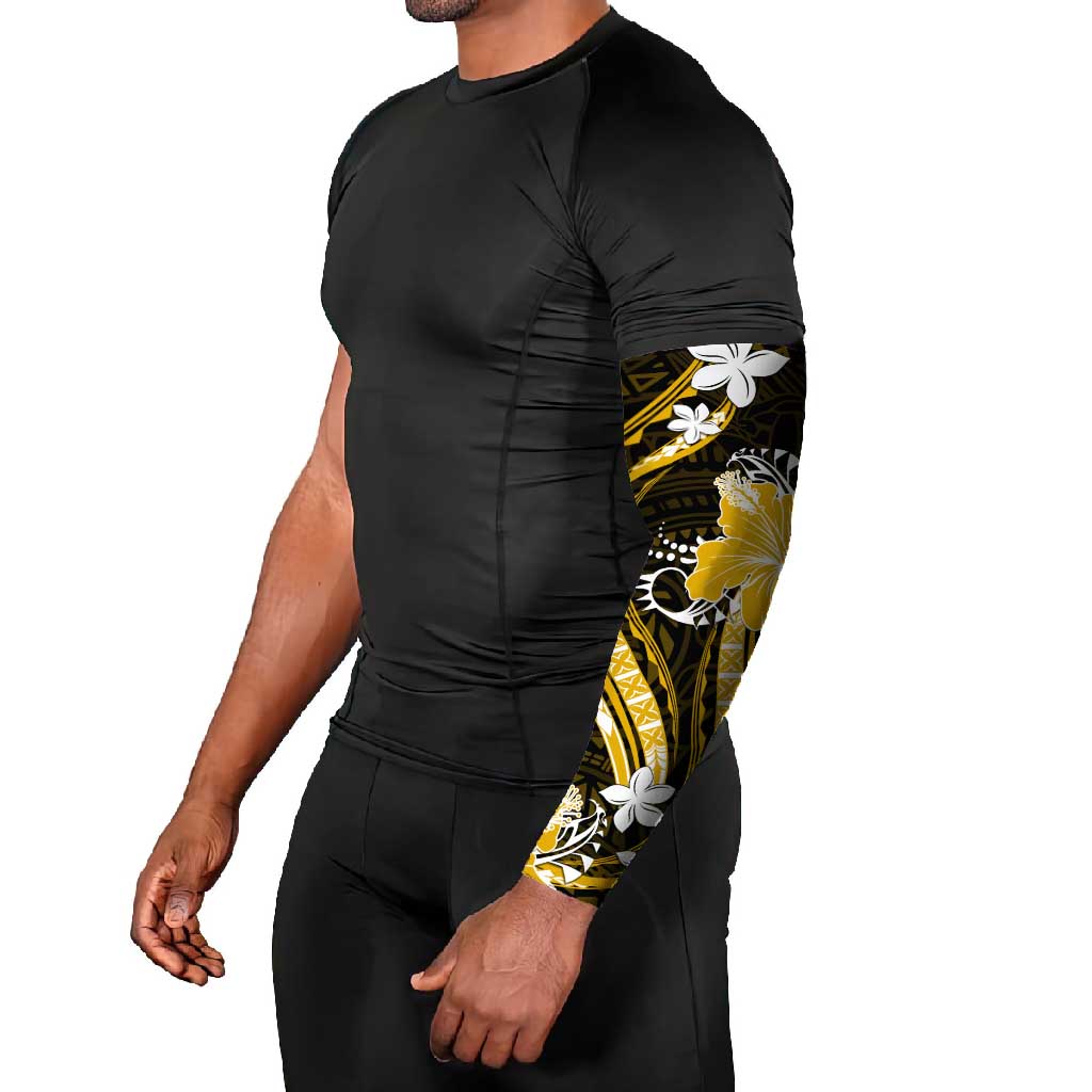 Gold Polynesian Pattern With Tropical Flowers Arm Sleeves - Polynesian Pride