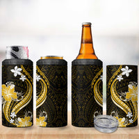 Gold Polynesian Pattern With Tropical Flowers 4 in 1 Can Cooler Tumbler