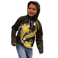 Gold Polynesian Pattern With Tropical Flowers Kid Hoodie LT05 - Polynesian Pride