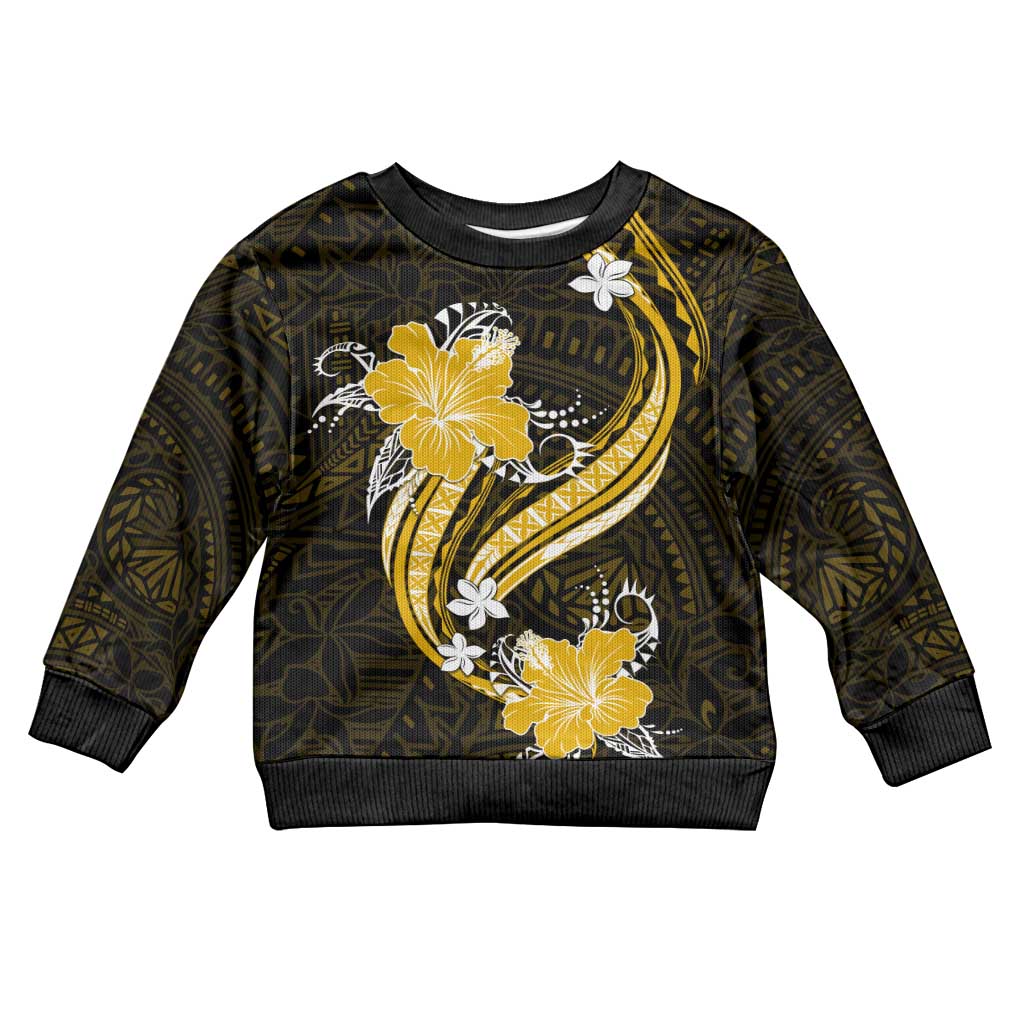 Gold Polynesian Pattern With Tropical Flowers Kid Ugly Christmas Sweater