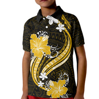 Gold Polynesian Pattern With Tropical Flowers Kid Polo Shirt LT05 Kid Gold - Polynesian Pride
