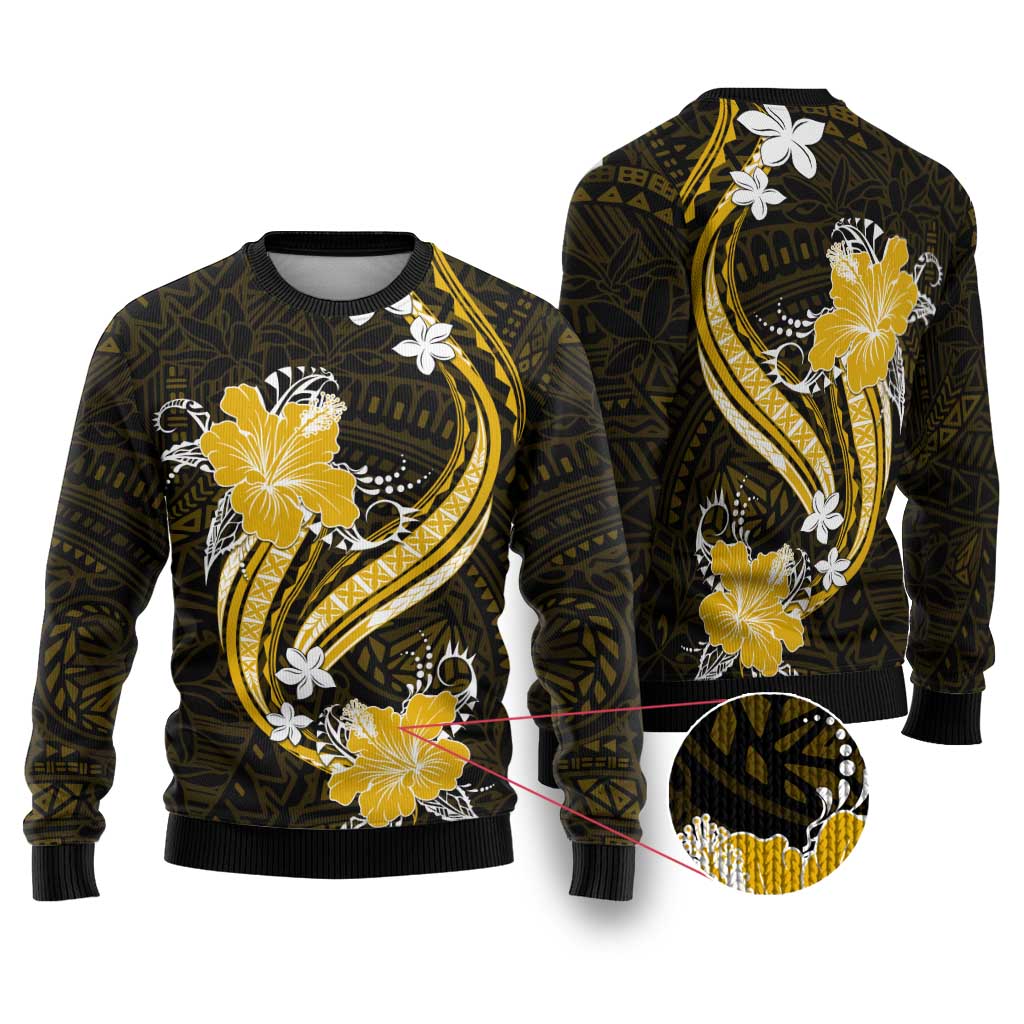 Gold Polynesian Pattern With Tropical Flowers Ugly Christmas Sweater LT05 Gold - Polynesian Pride