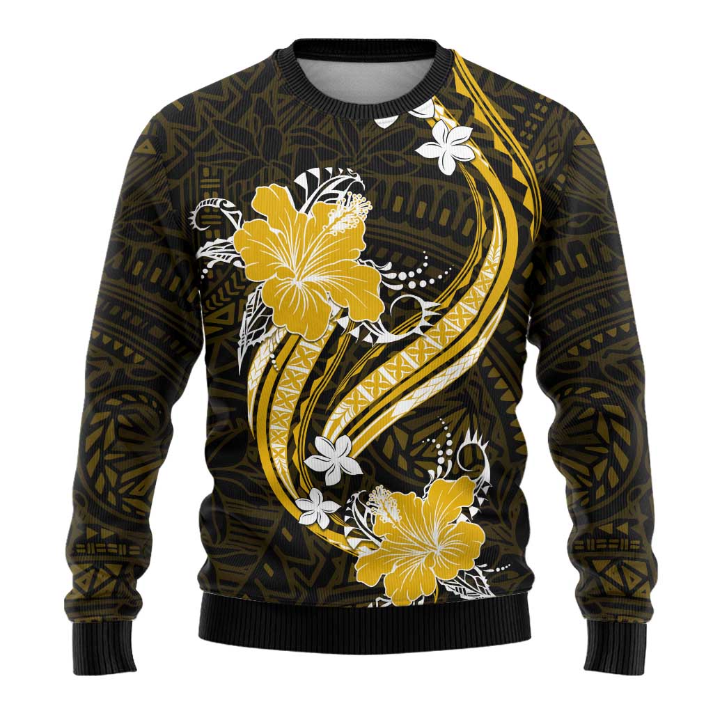 Gold Polynesian Pattern With Tropical Flowers Ugly Christmas Sweater LT05 - Polynesian Pride