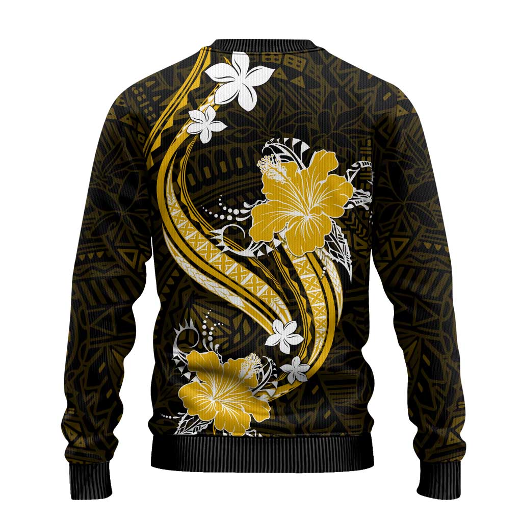 Gold Polynesian Pattern With Tropical Flowers Ugly Christmas Sweater LT05 - Polynesian Pride