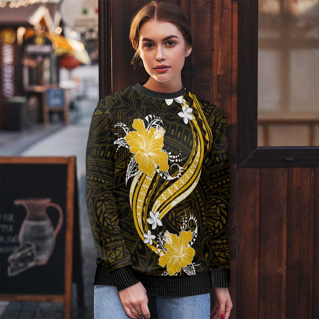 Gold Polynesian Pattern With Tropical Flowers Ugly Christmas Sweater LT05 - Polynesian Pride