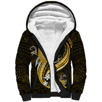 Gold Polynesian Pattern With Tropical Flowers Sherpa Hoodie LT05 Unisex Gold - Polynesian Pride