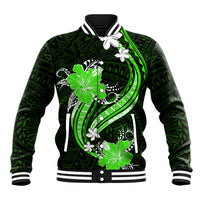 Green Polynesian Pattern With Tropical Flowers Baseball Jacket LT05 Unisex Green - Polynesian Pride